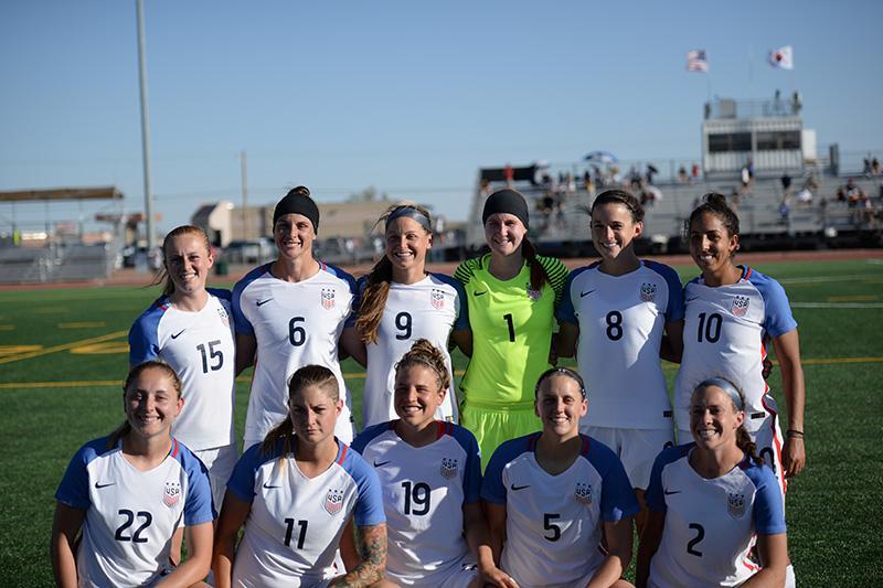 Members of the U.S. Armed Forces women’s soccer team pose for a photo during a tournament at Fort Bliss, TX June 22.—Photo courtesy of U.S. Navy photo by Mass Communication Specialist 3rd Class Camille Miller.
