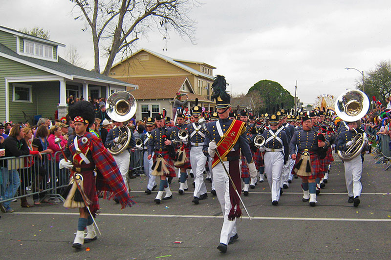 VMI cadets march in New Orleans' Mardi Gras Parade.