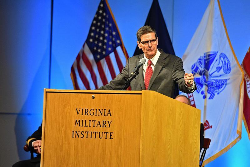 Army General (retired) Joseph Votel speaks in Cameron Hall.