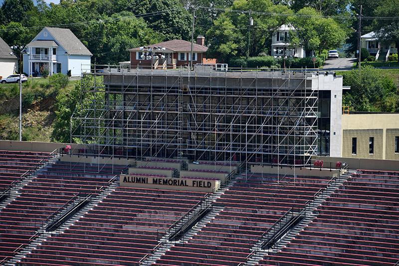 The press box atop Foster Stadium has been renovated this spring and summer.—VMI Photo by Kelly Nye.