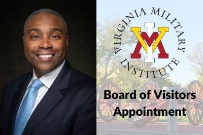 Portrait of E. Sean Lanier '94 with VMI logo and overlay