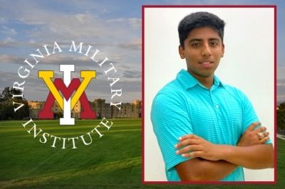 Jacob Benny ’22 photo overlay above VMI post photo with VMI logo