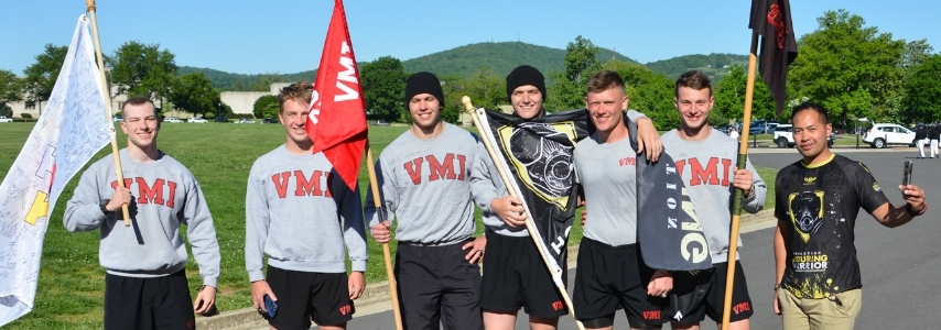 Cadet Duffy, Brother Rats, and Brian Ugalde of Operation Enduring Warrior – VMI Photo by Eric Moore