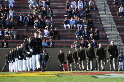 VMI cadets enter Foster Stadium for the 2021 Joint Commissioning Ceremony