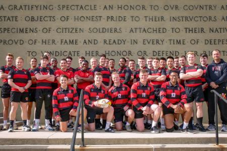 Team portrait of 2021-22 VMI club rugby team.