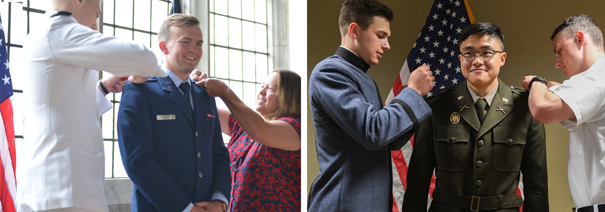 Cadets receive their shoulder boards during ceremonies for Air Force and Army in Memorial Hall May 15 2022