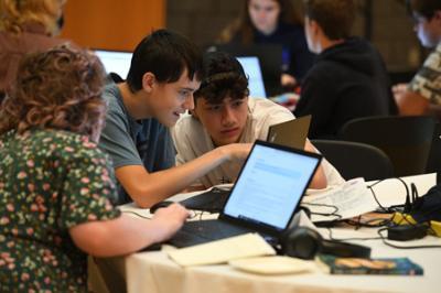 High school students solve a mystery by decoding encrypted messages during the second annual CyberSmart Workshop held June 6-10 at VMI. —VMI Photo by Kelly Nye.