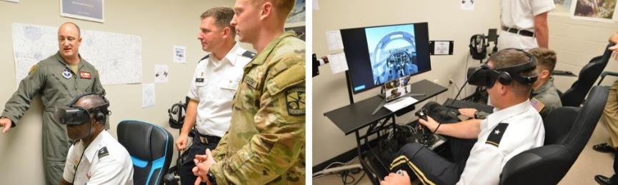 More testing of the new flight sim equipment, overseen by Colonel Philip “Coop” Cooper, the commander of VMI’s Air Force ROTC detachment. -- VMI Photos by Kelly Nye