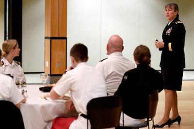 Maj. Gen. Marti Bissell shares with cadets lessons learned from her 34 years in the Army during Women’s History Month as part of the VMI Gender Diversity and Inclusion Program.—VMI Photo by Kelly Nye.