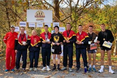 Members of VMI Running Club posing with awards.