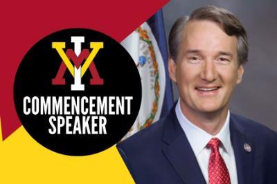 VMI Commencement Speaker announcement with official portrait of Virginia Gov. Glenn Youngkin