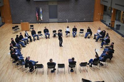 Cadets at VMI meet with members of Braver Angels in Marshall Hall.