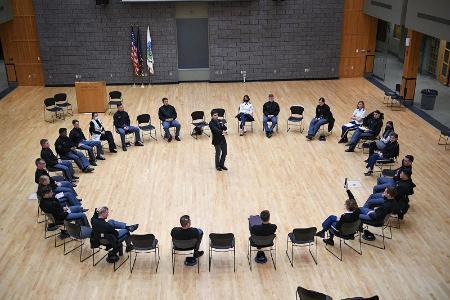 Cadets at VMI meet with members of Braver Angels in Marshall Hall.