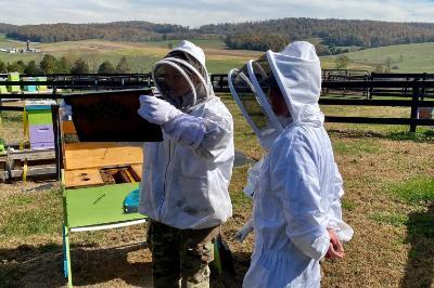 Members of the Building BRIDGES club learn about beekeeping.