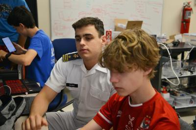 A student works with a high school internship program in part with VMI, a military college in Virginia