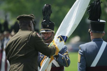 Students during the 2023 Change of Command at VMI, a military college in Virginia.