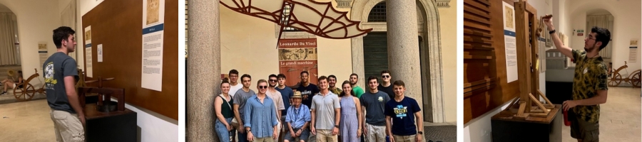 VMI cadets with various artifacts at the DaVinci museum.