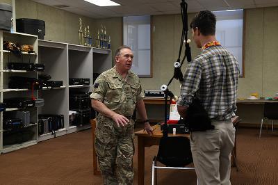 Brian Donaldson speaks to a student.