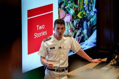 Student presenting at Honors Week at VMI, a military college in Virginia