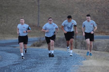 Students part of the Marathon Club at VMI, a military college in Virginia