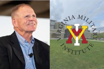 Headshot of Gen. Robert B. Neller with VMI logo and Marshal Hall