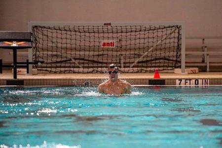 Students at a swim class at VMI, a military college in Virginia