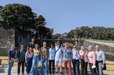 VMI cadets and leadership in front of bridge at the Imperial Palace in Tokyo. -Photo courtesy of Col. Houston Johnson.