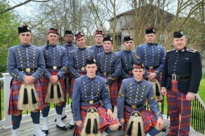 Students part of the pipe band at VMI, a military school in Virginia