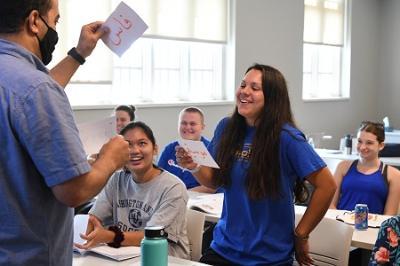 Students participate in class activities in the STARTALK Arabic language program at VMI in 2021.