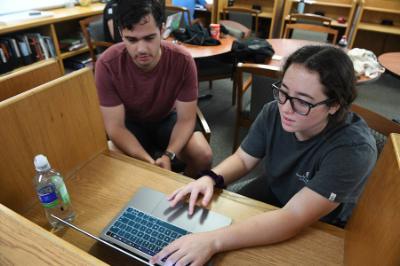 Two students doing undergraduate research at Virginia Military Institute, a military college in Virginia.