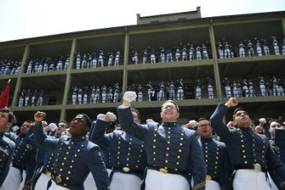 Students during the 2023 Change of Command at VMI, a military college in Virginia.