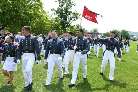 Students during the 2023 Change of Command at VMI, a military college in Virginia.