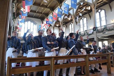 VMI cadets throw their gloves in celebration of their graduation from the oldest state-sponsored military college in the country.