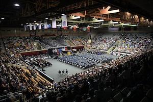 Students during the 2023 commencement ceremony at VMI, a military college in Virginia