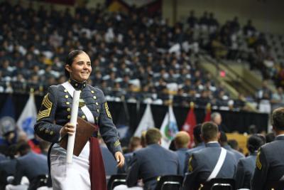 Students during the 2023 commencement ceremony at VMI, a military college in Virginia