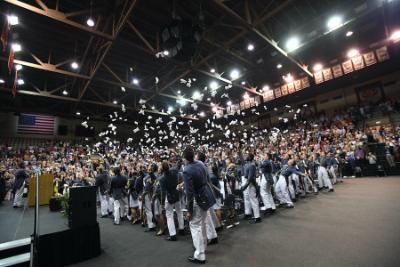 Students during the 2023 commencement ceremony at VMI, a military college in Virginia