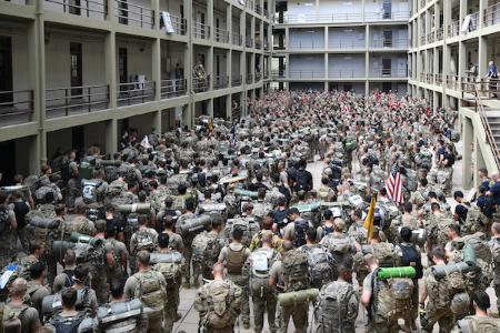 Cadets perform a 110 story stair climb in honor of Sept. 11 at VMI.