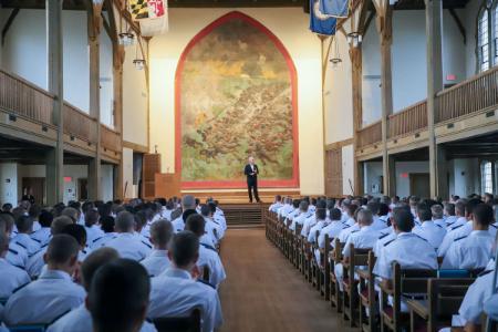 Alumni and cadets gathered for a networking event at VMI, a military college in Lexington.