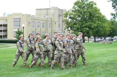 Students at VMI, a military school in Virginia, participate in Cadre Week, before cadets return to campus.
