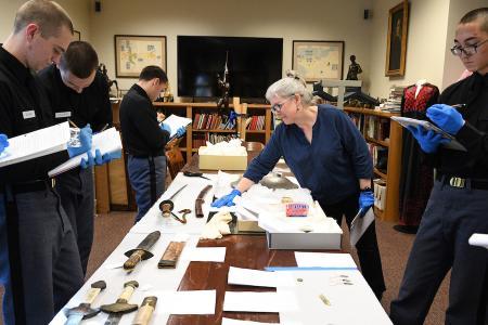 Students part of Lt. Col. Kevin Braun’s general chemistry lab course recently conducted preliminary data analysis on metals in an unconventional place — the VMI Museum.