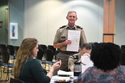 Col. David Gray, director of the CLE, during the seminar series Emerging Leaders held for staff and faculty.
