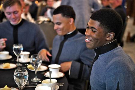 Cadets at Virginia Military Institute learned dining and conversation etiquette at an evening event sponsored by the school's Building BRIDGES club.