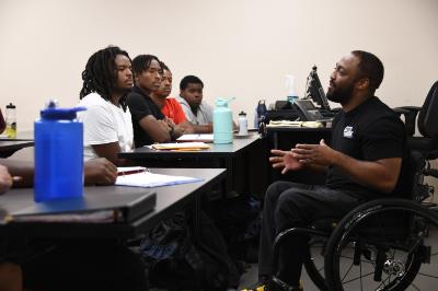 Leon Ford, who is an author, activist, and mental health ambassador, speaking to cadets at VMI.