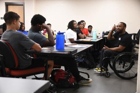 Leon Ford, who is an author, activist, and mental health ambassador, speaking to cadets at VMI.