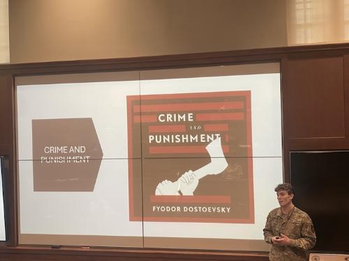 Jackson Miller '24 presents his senior thesis during VMI honors week.
