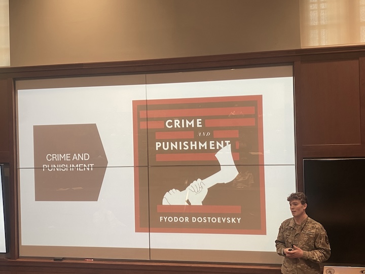 Jackson Miller '24 presents his senior thesis during VMI honors week.