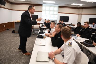Retired U.S. Army Brig. Gen. Chris Burns is the Gen. J. H. Binford Peay III '62 Leader-in-Residence (LIR) for the 2023-24 academic year at Virginia Military Institute.