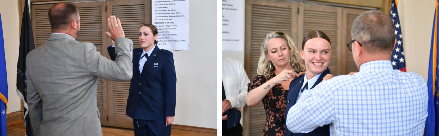 Air Force ROTC cadets receive their rank pins.
