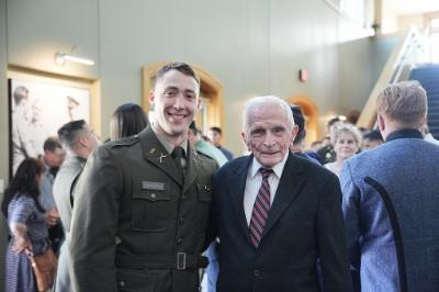 2nd Lt. Thomas Langston ’25 embraces Staff Sgt. Jack Moran