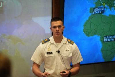 John Kennedy ’25 used his Virginia Military Institute Honors Week presentation to tackle how asymmetries between the United States and China shape the potential for conflict in his thesis titled, “Asymmetries Between the U.S. and China in the Context of Conflict.”